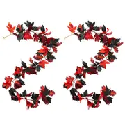 Catzon 2 Pcs Maple Leaf Garlands Fireplace Decoration for Halloween-Black Red
