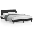 Faux Leather Bed Frame Black Modern Wooden Mattress Base Double Size 137x190cm