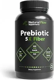Prebiotic Fiber Supplement 5-in-1 Capsules - Natural Flow 5X Fiber XOS, GOS, FOS, Acacia and Agave Inulin, Daily Soluble Fiber Formula for Gut Support and Boost Good Bacteria Diversity, 120 Capsules