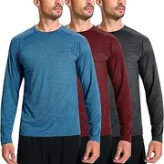 E-LIINJOYE 3 Pack Men's Quick Dry Long Sleeve T Shirts Breathable Sport Running Gym Tops UV Sun Protection Fishing Shirts
