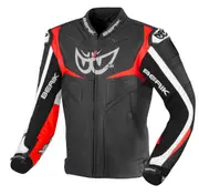Berik Wild Chase Motorcycle Leather Jacket, black-white-red, Size 52 for Men Black White Red