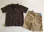 NWT Gymboree Dog Gone Handsome Sz 6 Brown Diamond Polo Shirt Embroidered Shorts