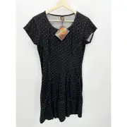 Ojai Excursion Black Printed Short Cap Sleeve Midi Dress Women's Size Medium NWT