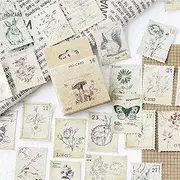 138 Pcs/3 Sets Post Stamp Stickers Retro Cute Plants/Animals Decorative Sticker Square Adhesive Sticker Envelope/Bag Seal by EORTA for Diary Planner Bottles Scrapbook DIY Craft Gift, Forest Theme