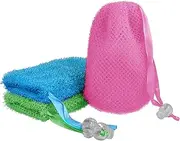Linkidea 3 Pack Soap Bag, Exfoliating Soap Saver Pouch, Exfoliator Sponge Soap Pocket Drawstring Bags, Body Scrubber for Bath Shower (Three Random Color)