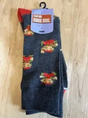 Brand New Rare Super Mario Bros Bio World Crew Socks Men Sz 10-13 Gray Red NOS