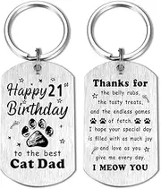 [Alotozo] Dad 21st Birthday Keyring from Cats - Happy 21 Year Old Birthday Gifts for Cat Dad - Cat Dad 21st Birthday Gifts Idea, Silver, s