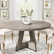 Tribesigns Round Dining Table Wood Kitchen Table for Dining Room, 120 cm Dinning Room Tables for 4 Adult, Farmhouse Dinner Table with Wooden Tabletop and Cross Base, Rustic Grey