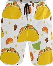 [GuoChe] Men's Beach Shorts Cute Mexican Taco Yellow Quick Dry Swimwear Holiday Beach Short Mesh Lining