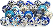 Belle Vous Assorted Ceramic Cabinet Drawer Door Knobs (20 Pack) - Includes Fixing Hardware - Mix of Multi-Colour Vintage Round Pull Handles for Kitchen Cupboards, Dressers, Wardrobes & Cabinets