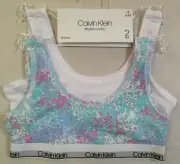 NWT CALVIN KLEIN GIRLS MODERN COTTON 1 WHITE 1 MULTI BRALETTE BRA 6-6X S