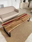 Red River Epoxy Console Table Top, Wooden Live Edhe Bar End Counter Top, Home