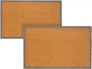 Nicola Spring Coir Door Mats - 120 x 75cm - Grey Border - Pack of 2 - Indoor & Outdoor Non Slip Rug Front Door Welcome Mat Rectangular Floor Mat for Home Entryways