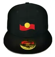 Aboriginal Flag Indigenous Embroidered Adult Black Flat Peak Snapback Hat Cap