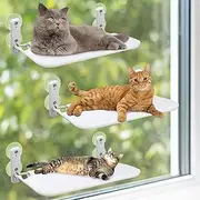 Geelin 3 Pack Cat Window Perch Seat Cordless with 4 Suction Cups, Reversible Cover, Foldable Cat Hammock Bed Window Ledge Shelf for Indoor Inside Large Kittens(Beige)
