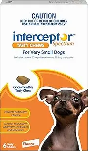 Interceptor™ Spectrum Heartworm & Worms for Dogs Up To 4kg - 6 Pack