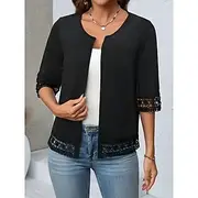 Women's Casual Jacket Breathable Comfortable Patchwork Cut Out Elegant Casual Plain Vacation Street Casual Daily Wear Open Front Regular Crewneck Regular Fit H