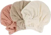 HAPINARY 3pcs Coral Fleece Towel Shower Cap for Wet Hair Absorbent Hair Dry Hat Towel Wrap Bow