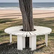 Outdoor Weatherproof Bench Backless, Garden Porch Tree Bench Wrap Around Wood Seater, Semi-Circular Slatted Furniture Seat, Functional Leisure Patio Benches(Round)