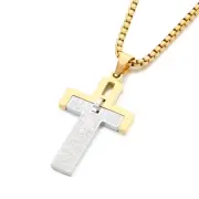 Religion Stainless Steel Scripture spliced cross Pendant Necklace Mens 3mm 24''