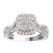 0.75Cttw Baguette Diamond Cushion Shape Engagement Ring 14k White Rose Gold