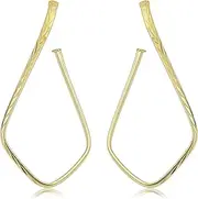 [Kooljewelry] 14k Yellow Gold Diamond-Cut Open Hoop Earrings, 1.5"