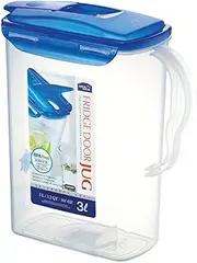 [LocknLock] Aqua Fridge Door Water Jug with Handle BPA Free Plastic Pitcher with Flip Top Lid Perfect for Making Teas and Juices, 3 Quarts, Blue
