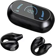 Woolcar Ear Clip Headphones, Woolcar Wireless Ear Clip Bone Conduction Headphones, Waterproof Lightweight Comfort 5.2 Bluetooth Earbuds for Workouts and Running (Black)