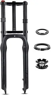 20/26x4.0 Inch Fat Tire Snow Bike Suspension Forks 140mm Travel QR 9x135mm Double Shoulder Disc Brake 1-1/8" Straight Tube Manual Lockout for Snow Beach Bikes XC (Color : Black, Size : 20inch)