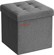 SONGMICS 11.8 Inches Small Folding Storage Ottoman Cube, Storage Footrest, Foot Rest Stool, for Living Room, Bedroom, Dorm, Dark Gray ULSF028G01