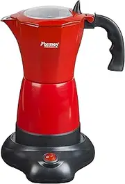 [Bestron] Viva Italia Electric Espresso Maker with Base, Holds 6 Espresso Cups: 180 ml, 480 Watt, Aluminium, Red