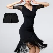 Women Latin Dance Dress Salsa V-neck Tango Ballroom Costume Tassel Rumba Classic