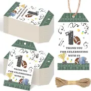 50Pcs Football 1St Birthday Thank You Tags with String, First Year down Football