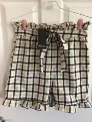 Nasty Gal Shorts NWT size 4 Ruffle Waist Leg Black White Check High Waist CUTE!