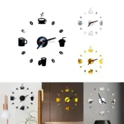 Modern 3D Mirror Clock with Coffee Cup Design for Chic Home Decoration