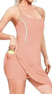 [UNIQUEBELLA] Tennis Dress for Women,Halter Athletic Dress with Built-in Shorts & Bra Workout Dress Pockets Exercise Dresses for Golf