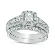 1.0 CT. T.W. Certified Princess-Cut Natural Diamond Frame Antique Vintage-Style Bridal Engagement Ring Set in Solid 14K White Gold (I/I1)