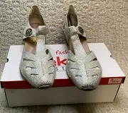 Rieker Silver Ice Metallic Leather Mirjam Shoes 41 10 NIB Concho Strap Cutout
