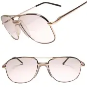 Classic 80s Vintage Square Gold Aviation Bifocal 2.25 Reading Glasses Reader