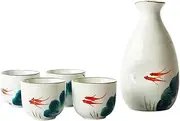 Ceramic Japanese Sake Set 1 Sake Bottle and 4 Sake Cups 5 Pieces Blossom Style for Sake White Wine