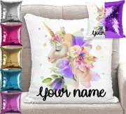 Personalised Unicorn Sequin Cushion Cover Mermaid Pillow 6 Colours