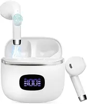 AGEMANY Wireless Earbuds, Half in-Ear Headphones Bluetooth 5.3 Wireless Earphones with LED Power Display Charging Case, ENC Noise Cancelling Waterproof Ear Buds for Android iOS (White)