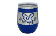 Cat mom laser engraved stainless steel wine glasses / stemless / personalized