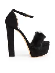 Black Suede & Rabbit Fur Platform Sandals