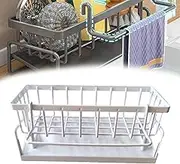 Slope Sink Drain Rack, Kitchen Sink Caddy with Drain Tray, Multi-Function 4 in 1 Stainless Countertop Soap Dish Holder Sponge Holder, with Dishcloth Hanger Drying Rack (A*ABS)