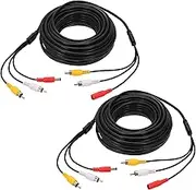 uxcell Power Cable 49.2Ft, 2 Pcs 2.1mm x 5.5mm RCA Male to Male Pigtail Barrel Plug Connector Cable for CCTV Security Camera Lighting Power Adapter, Black