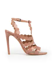 Mauve Leather Lasercut Heeled Sandals