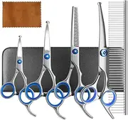NAILGILRS Dog Grooming Scissors Set - 7in1 Curved Pet Grooming Shears with Safety Round Tips, Professional Stainless Steel Pet Scissor for Cats Dogs Trimming Face and Paws