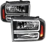 2pcs Black Housing Halogen Headlights Compatible For Ford Excursion F-250 F-250 Super Duty F-350 Super Duty 1999-2004