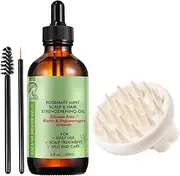 Rosemary Oil for Hair Growth 60ml, Rosemary Oil With A Head Massage Brush Silicone, Strengthens Hair and Nourishes Scalp
